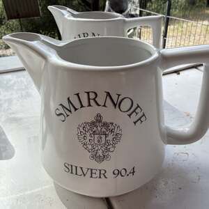 2-Smirnoff Silver 90.4 Vodka PITCHER 4.5"H ceramic jug barware 22 ounces Party